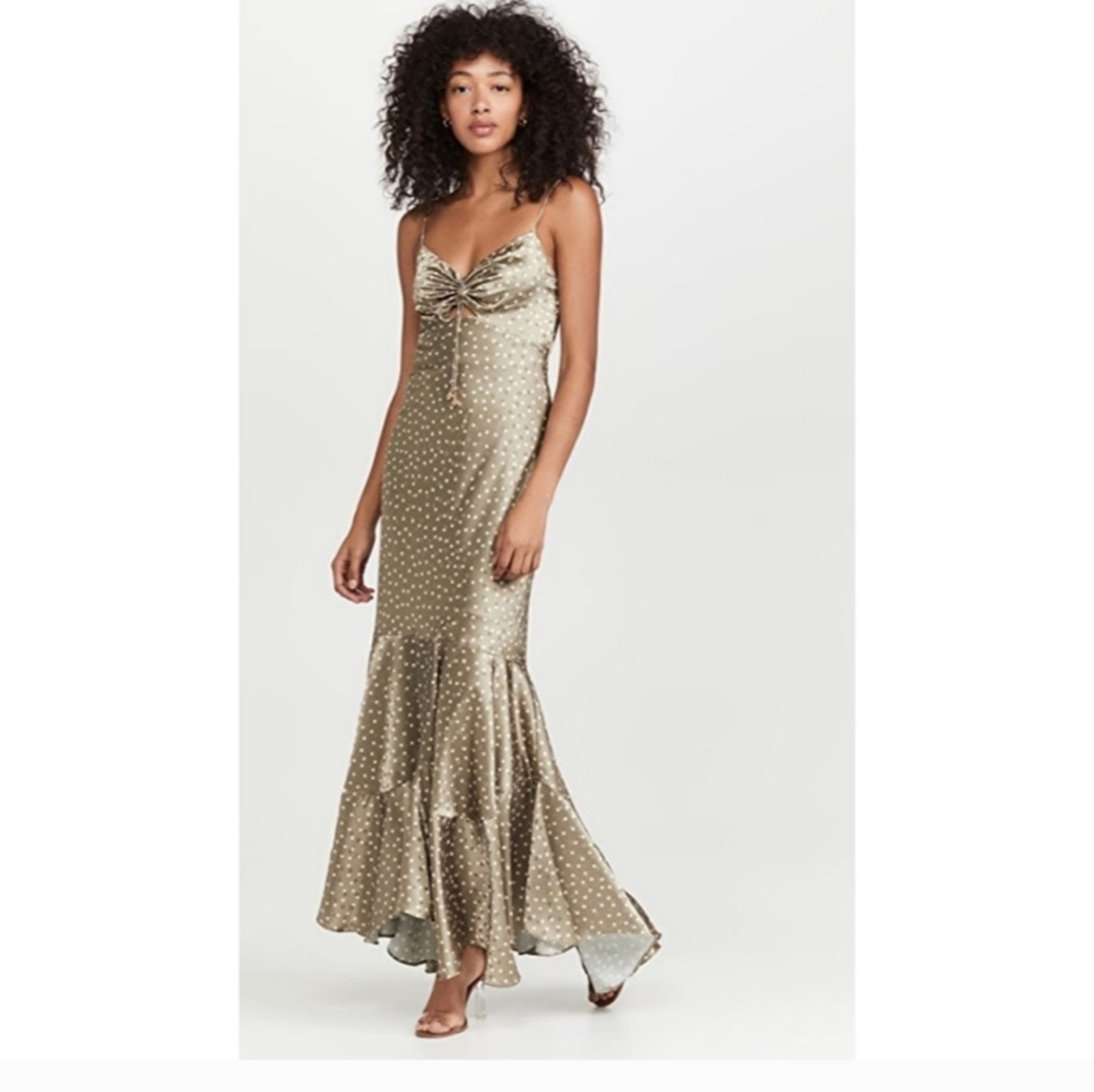 Nwt Significant Other Sofia Satin Polka Dot Maxi Dress - Khaki/Pink - Size 10